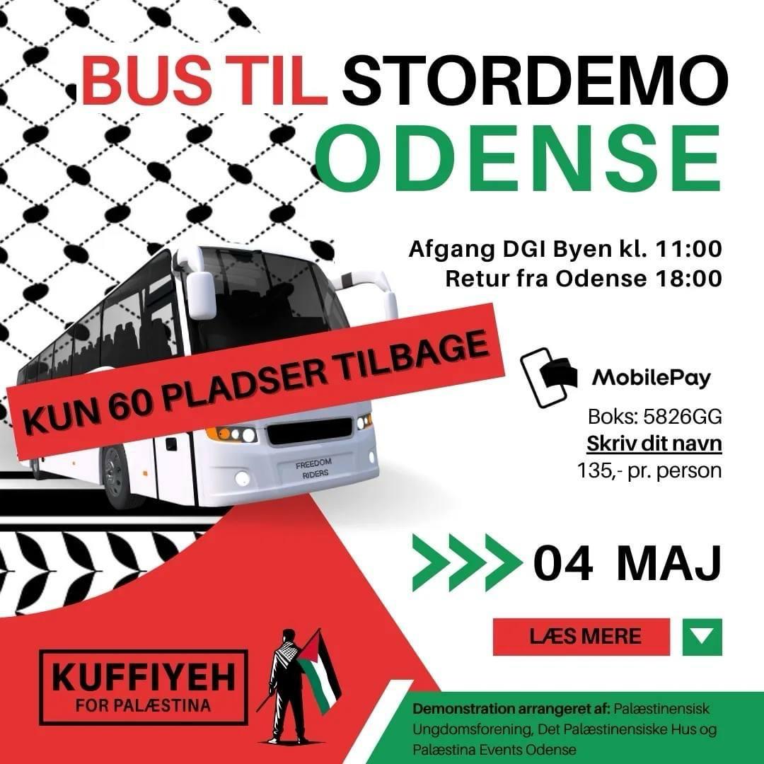 مظاهرة مركزية في مدينة أودنسي الدنماركية السبت القادم 04-05-2024 نصرة لغزة وفلسطين 