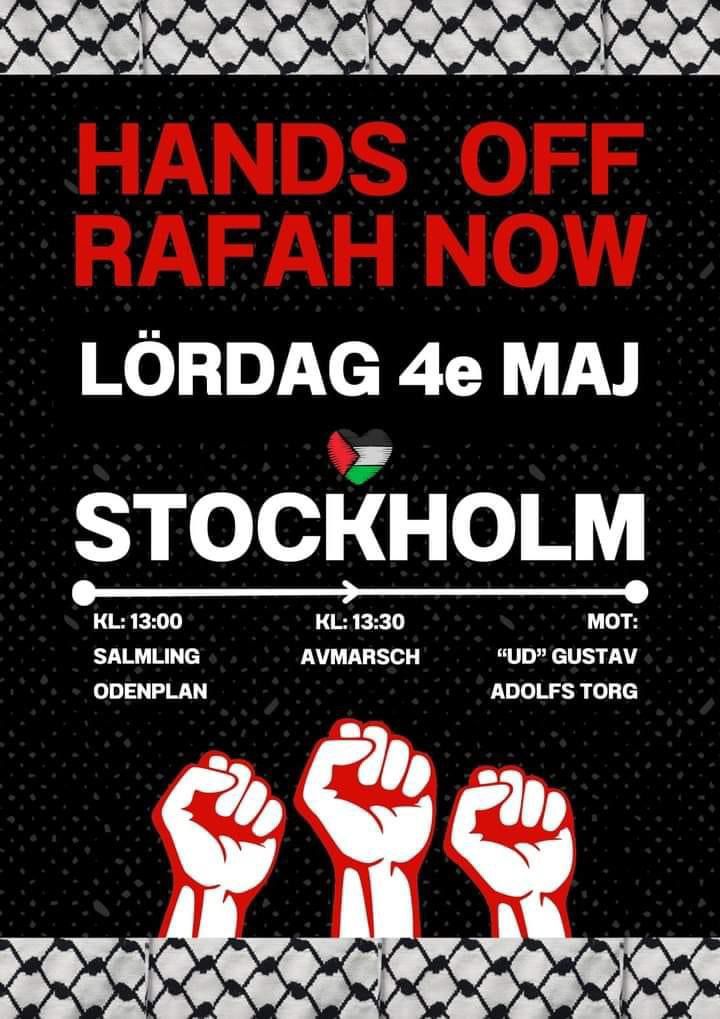 مظاهرة في العاصمة السويدية ستوكهولم السبت القادم 04-05-2024 نصرة لغزة وفلسطين 
