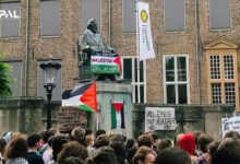 احتجاج طلابي مؤيد لغزة في جامعة أوتريخت بهولندا