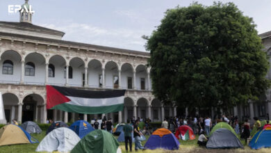 اعتصام مؤيد لغزة في جامعة ميلانو في إيطاليا