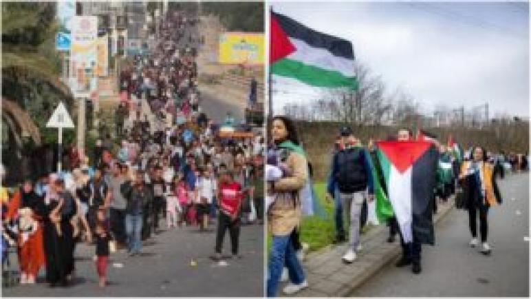 المئات يسيرون من مدينة لايدن إلى مدينة لاهاي في مظاهرة تحاكي تهجير أهل غزة من الشمال إلى الجنوب